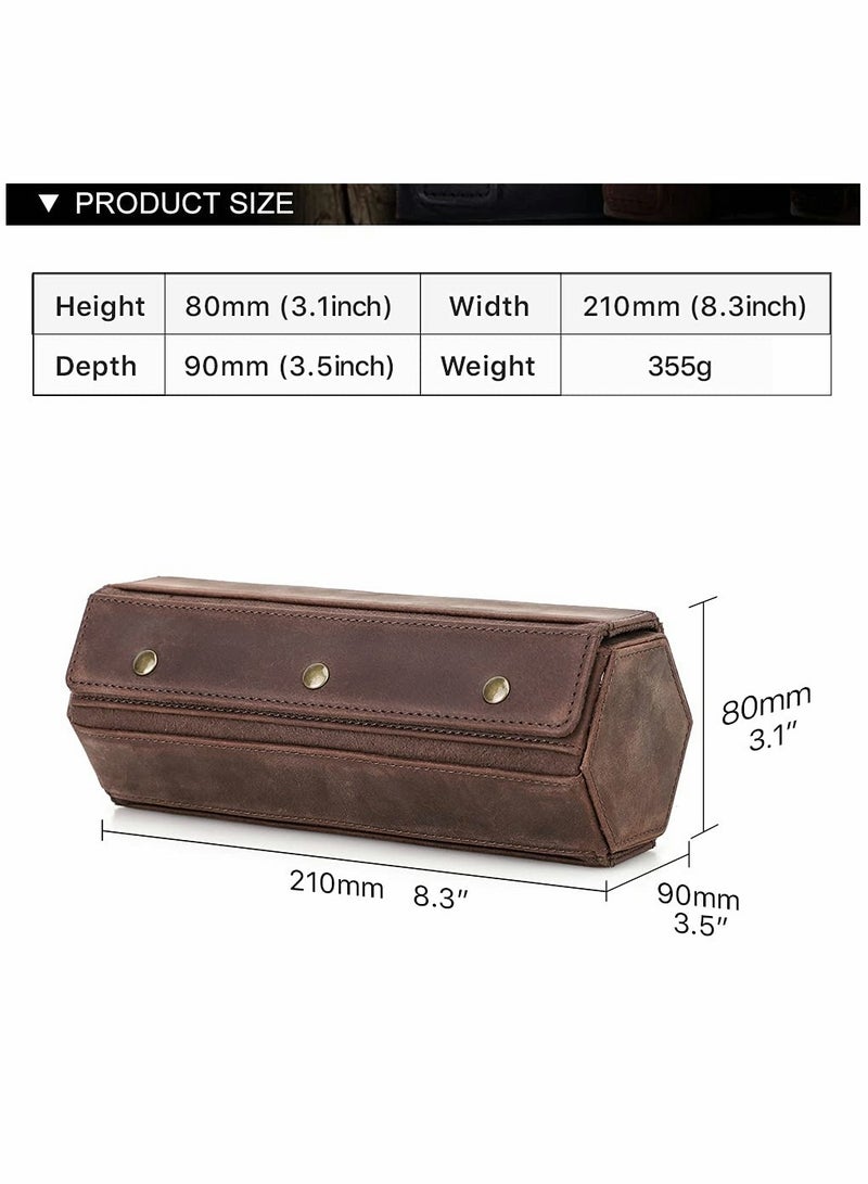 SYOSI Watch Roll Case for 3 Watches, Handmade Genuine Leather Hexagon Watch Travel Organizer, Watches Protective Storage Box