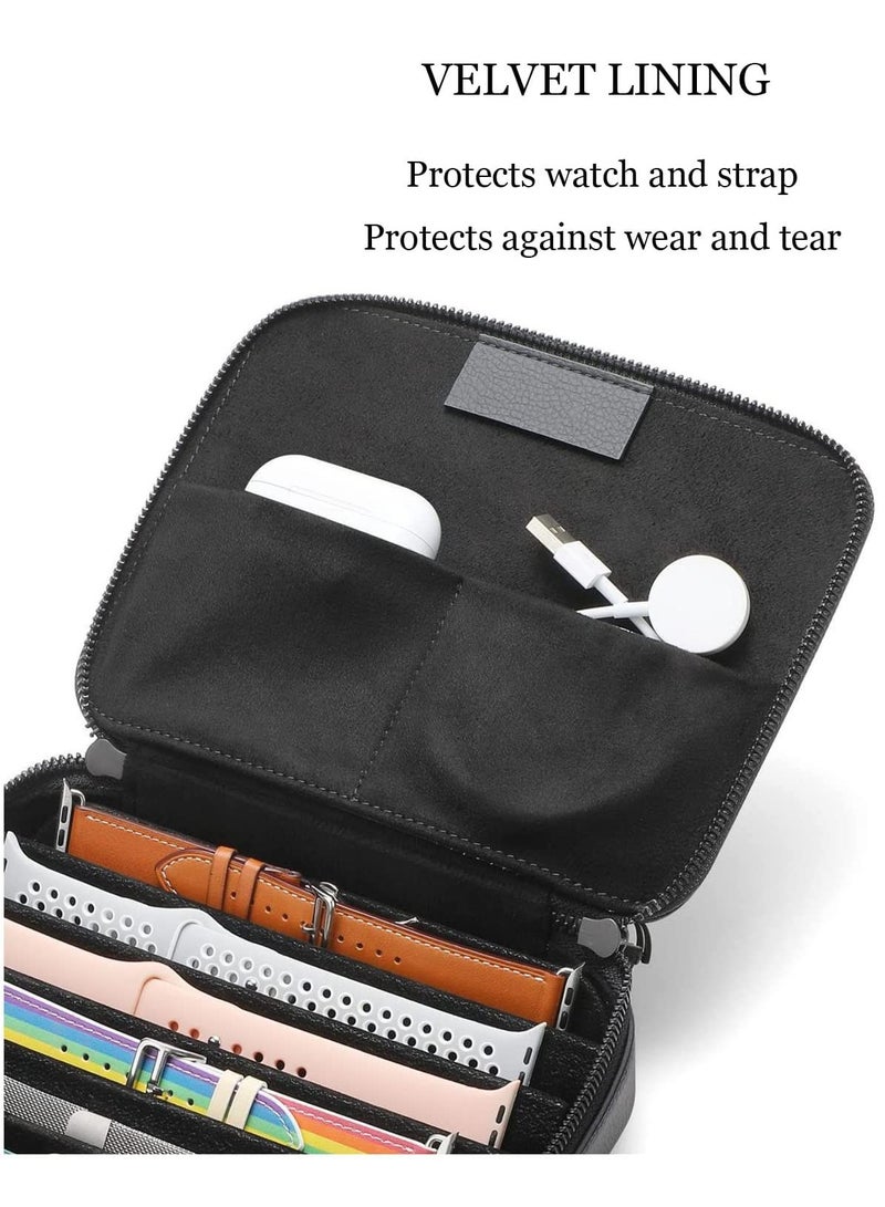 PU Leather Watch Band Storage Case Waterproof Portable Watch Strap Organizer Bag, Electronics Travel Accessories Organizer Bag for Watch, Watch Bands, Cable, Charger, Headset