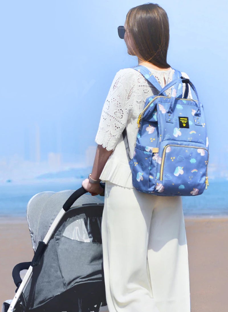 Diaper Bag With USB - Unicorn Blue