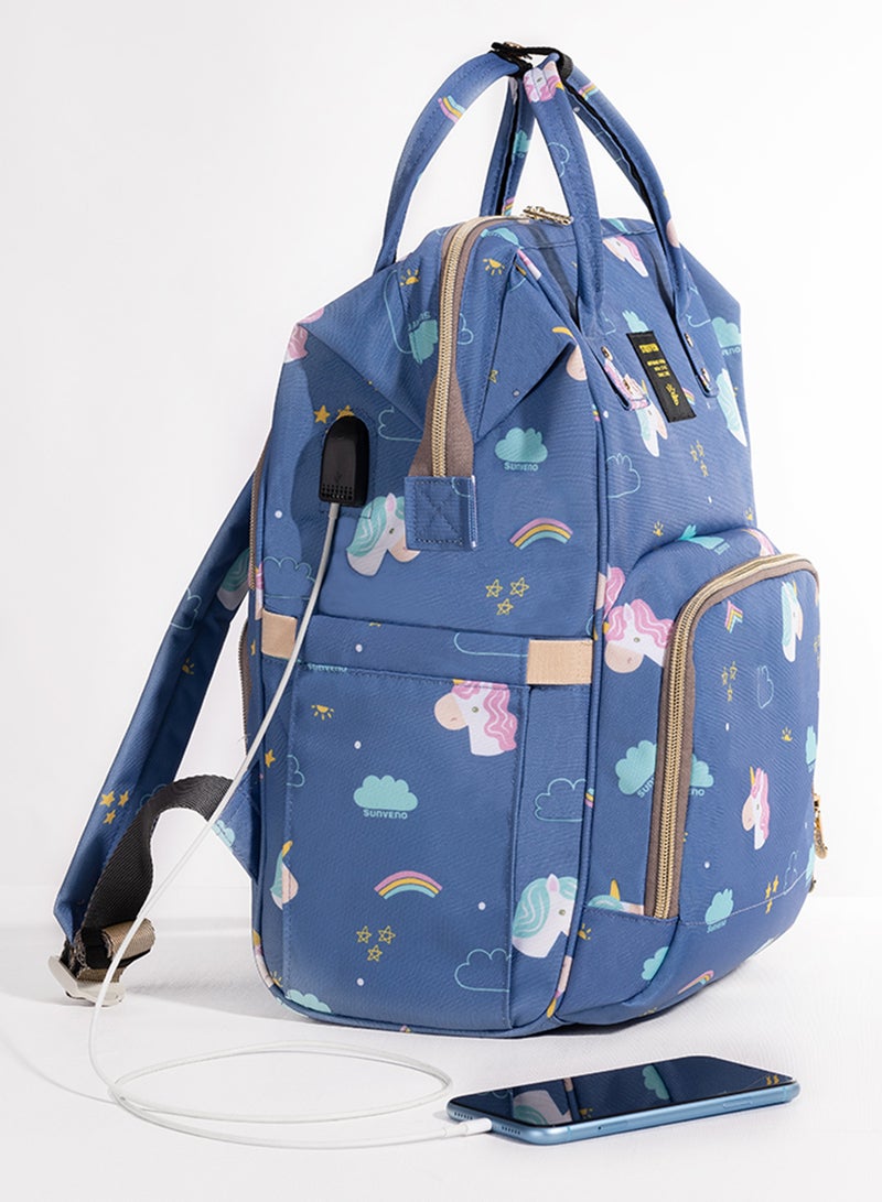 Diaper Bag With USB - Unicorn Blue