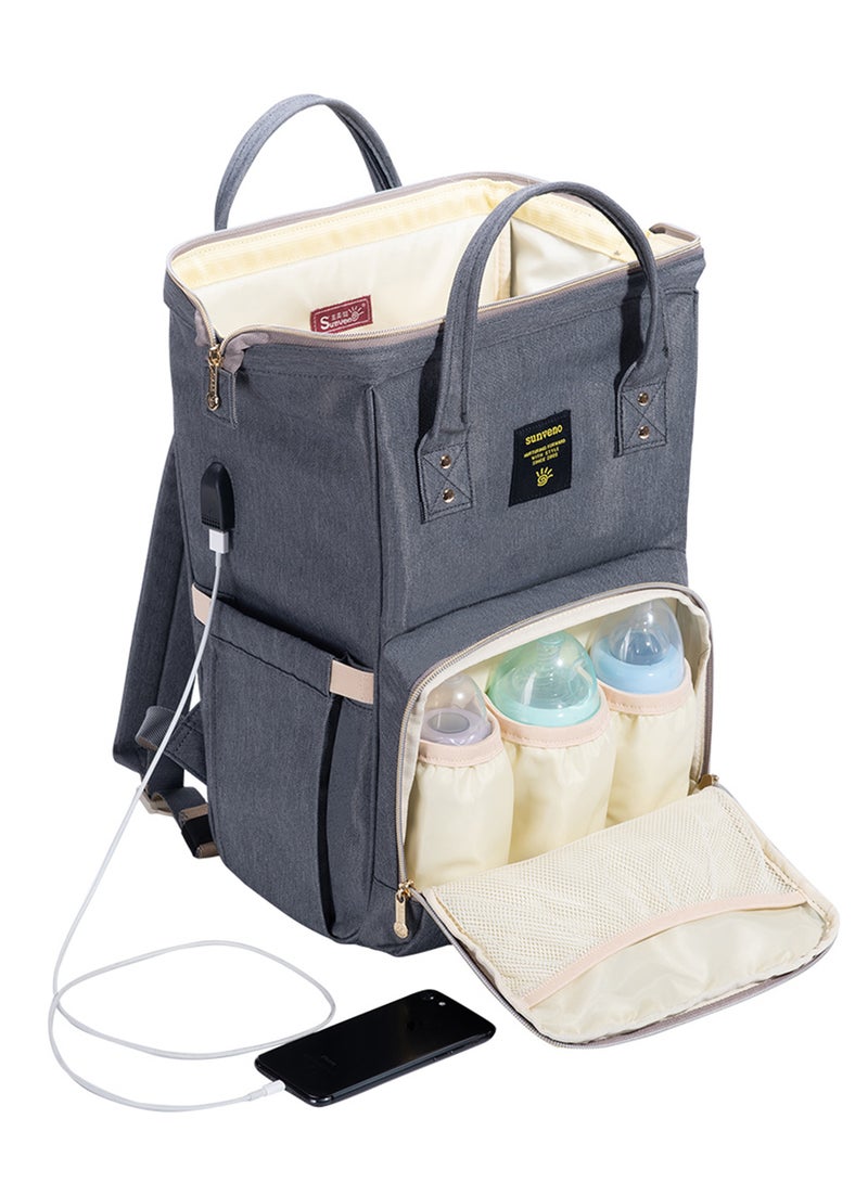 Multifunction Travel Backpack Diaper Bag With USB - Grey