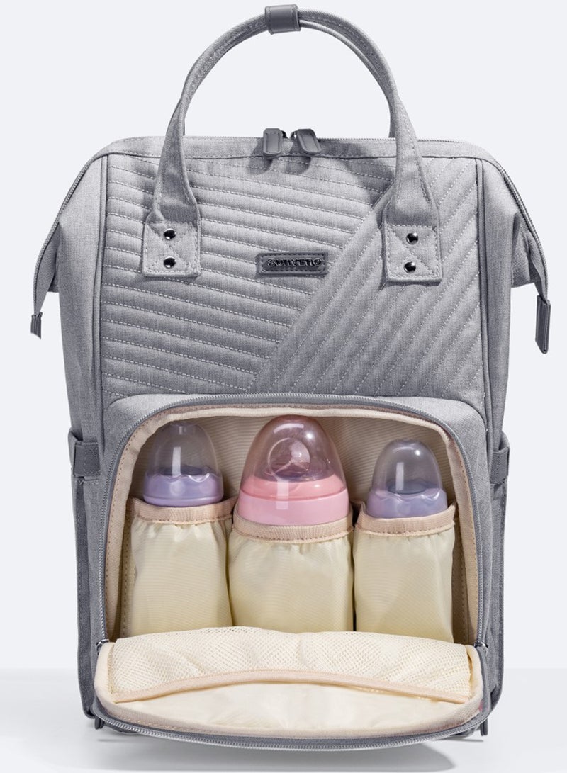 Diaper Backpack And USB Charging Port With Stroller Hooks - Grey