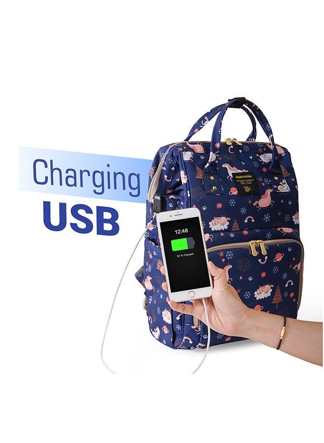 Diaper Bag With USB Charging Port And Changing Mat - Blue Dream Sky