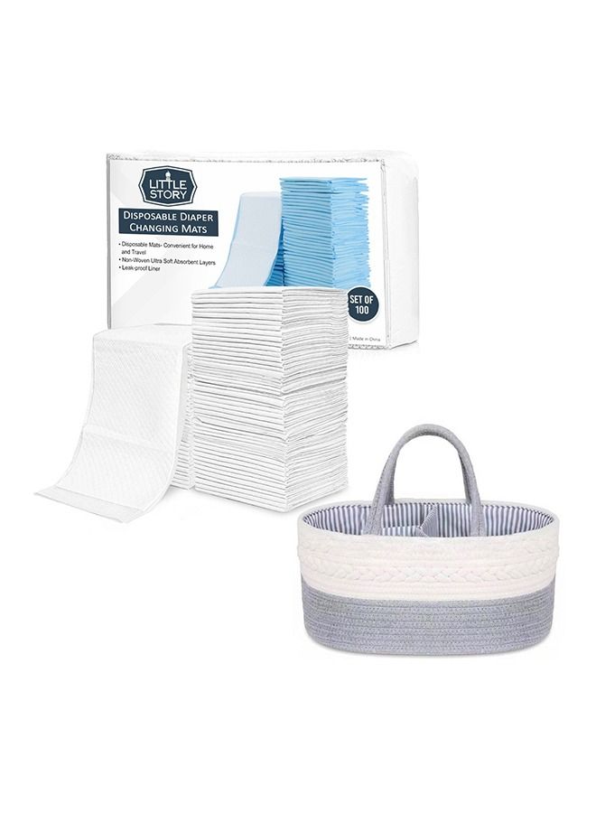 Baby Diaper Caddy With Changing Mats 100 Count - Grey