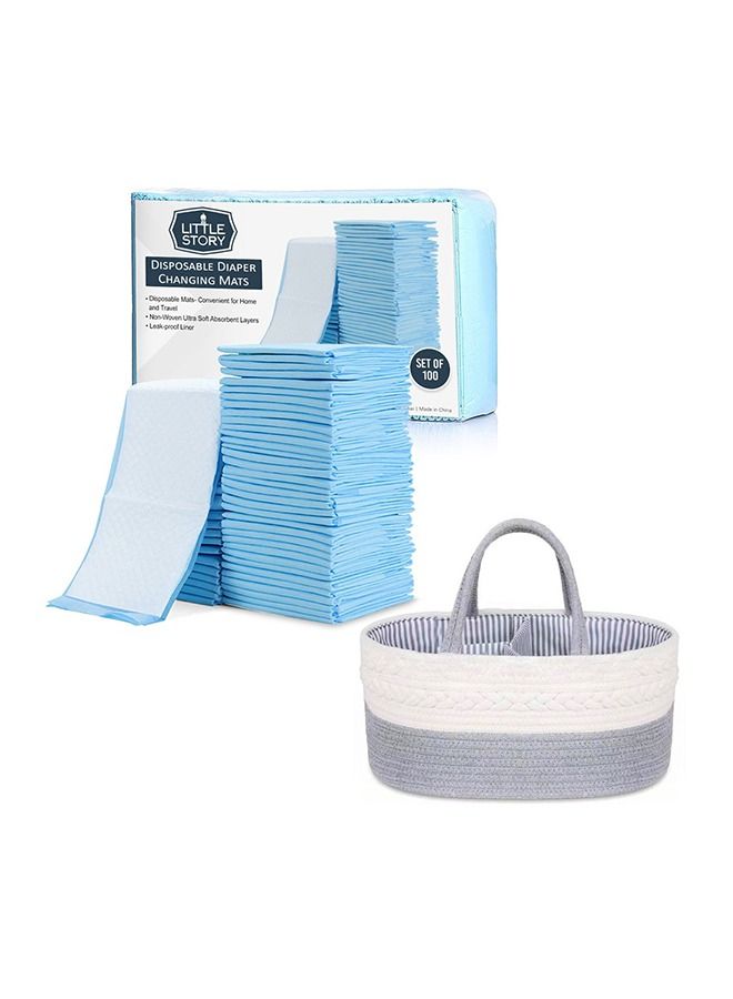 Baby Diaper Caddy With Changing Mats 100 Count - Grey