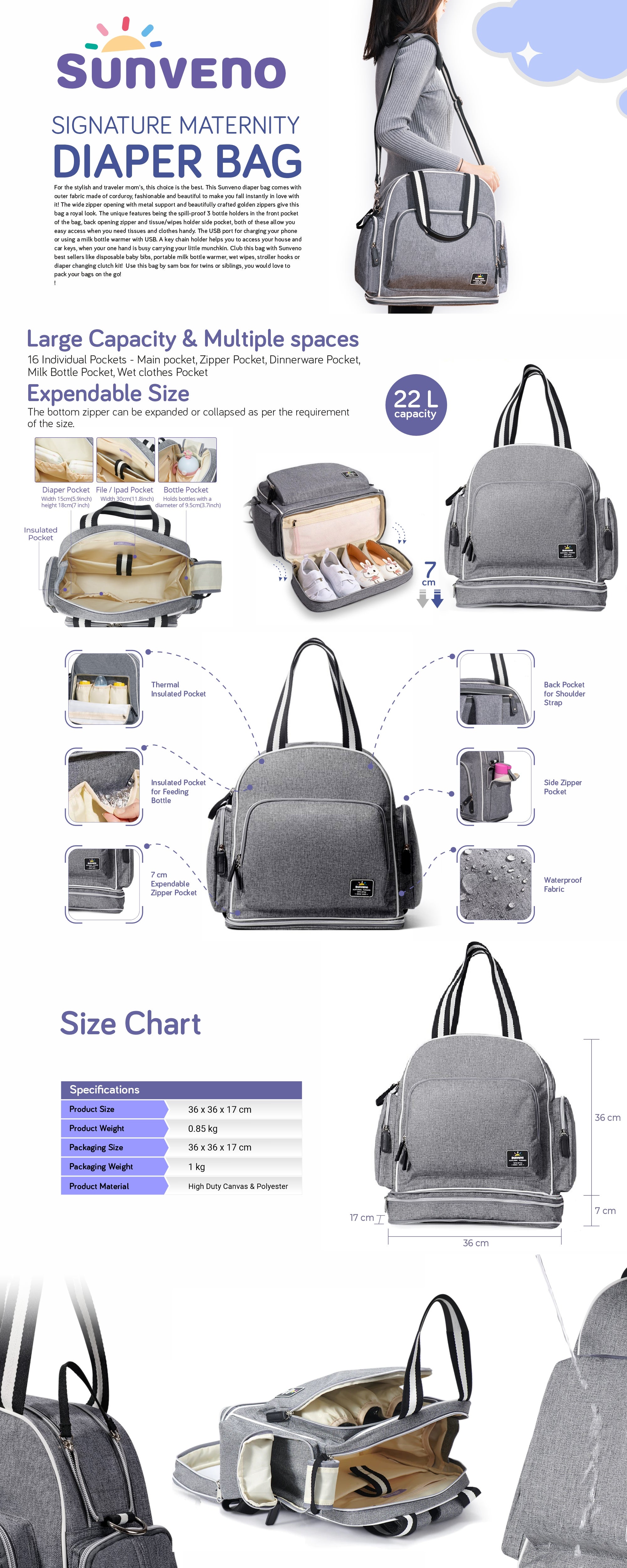 Signature Maternity Diaper Bag - Grey