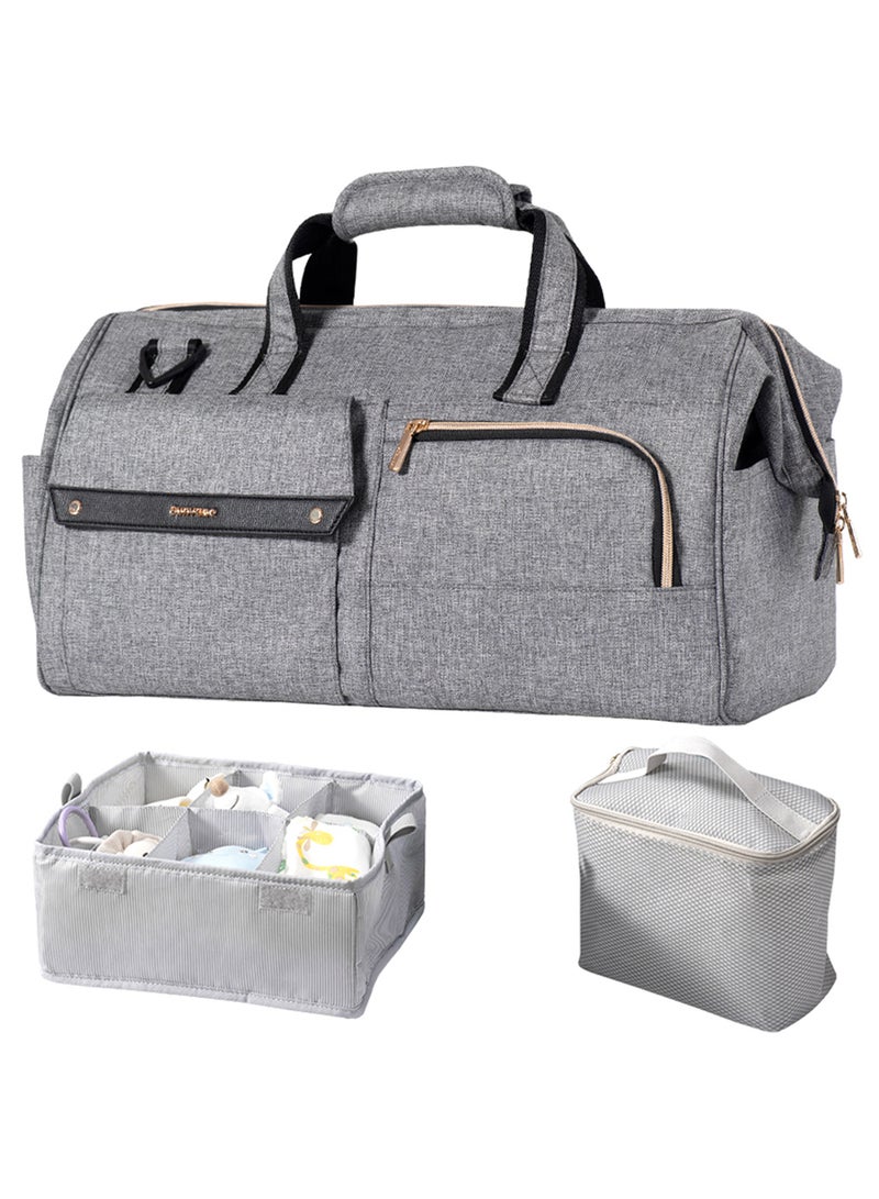 3 In1 Travel Bag detachable Diaper Caddy With Multiple Compartments - Grey