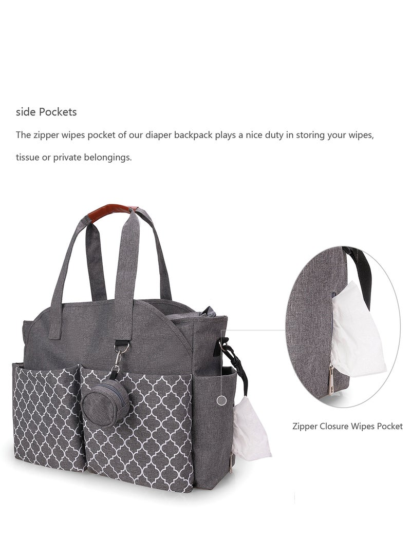 Multifunctional Signature Diaper Bag With Changing Mat - Grey