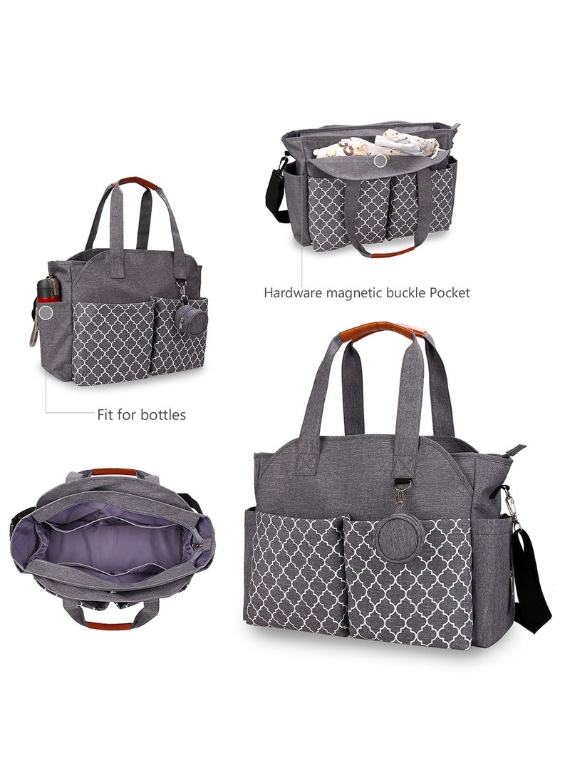 Multifunctional Signature Diaper Bag With Changing Mat - Grey