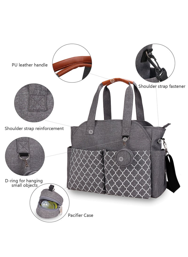 Multifunctional Signature Diaper Bag With Changing Mat - Grey