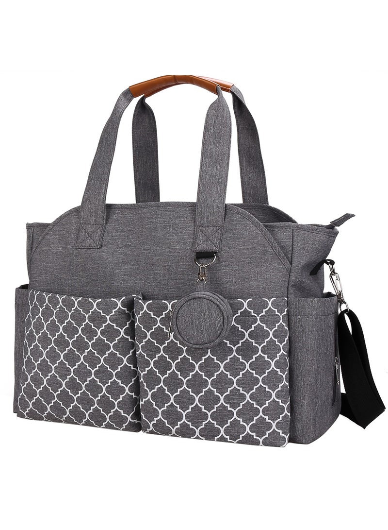 Multifunctional Signature Diaper Bag With Changing Mat - Grey