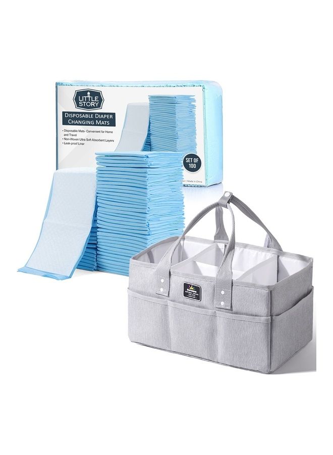 Diaper Caddy With Changing Mats 100 Count- Grey