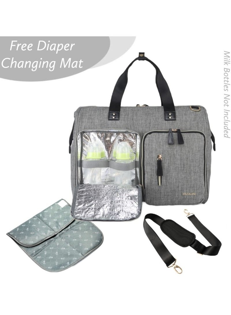 Gabrielle Mom Dad Xl Travel Diaper Bag With Diaper Changing Mat - Grey