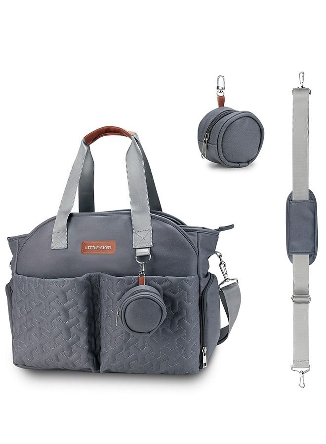 Quilted Diaper Bag With Pacifier Pouch - Dark Grey