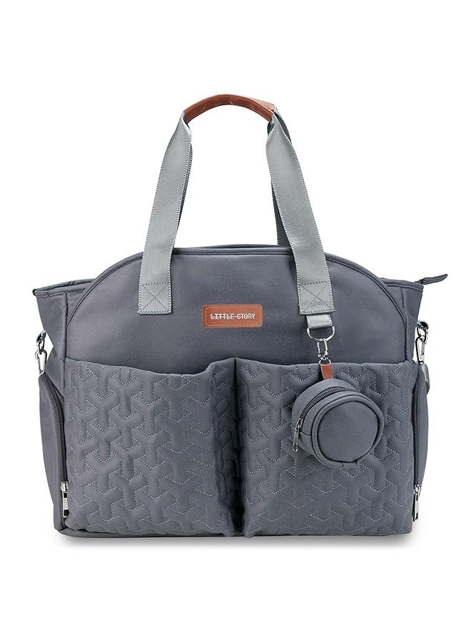 Quilted Diaper Bag With Pacifier Pouch - Dark Grey