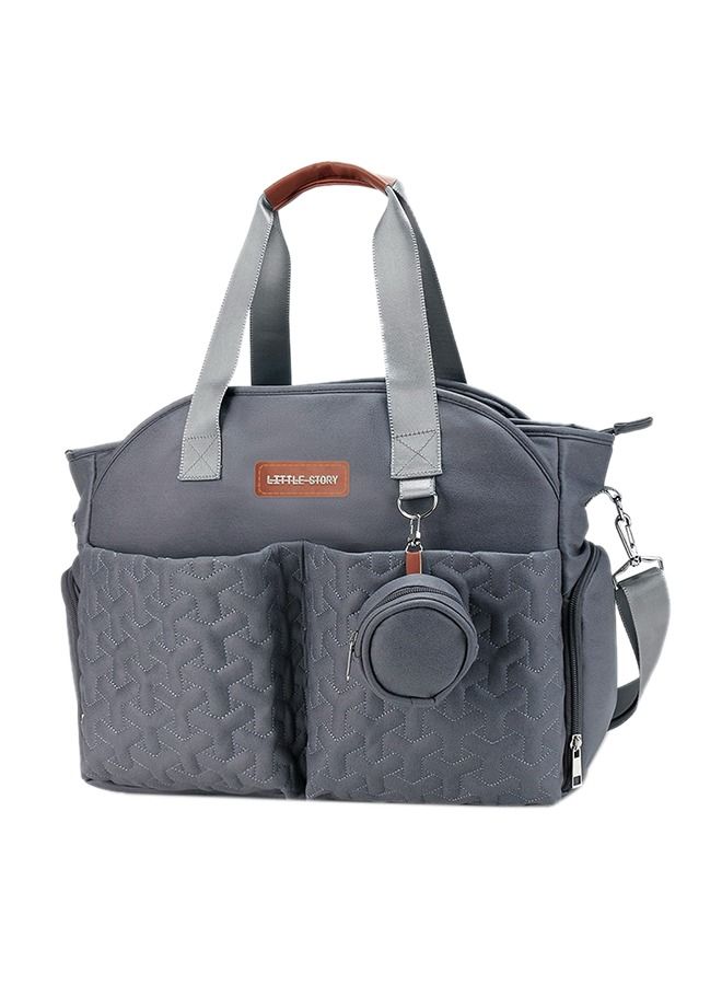 Quilted Diaper Bag With Pacifier Pouch - Dark Grey