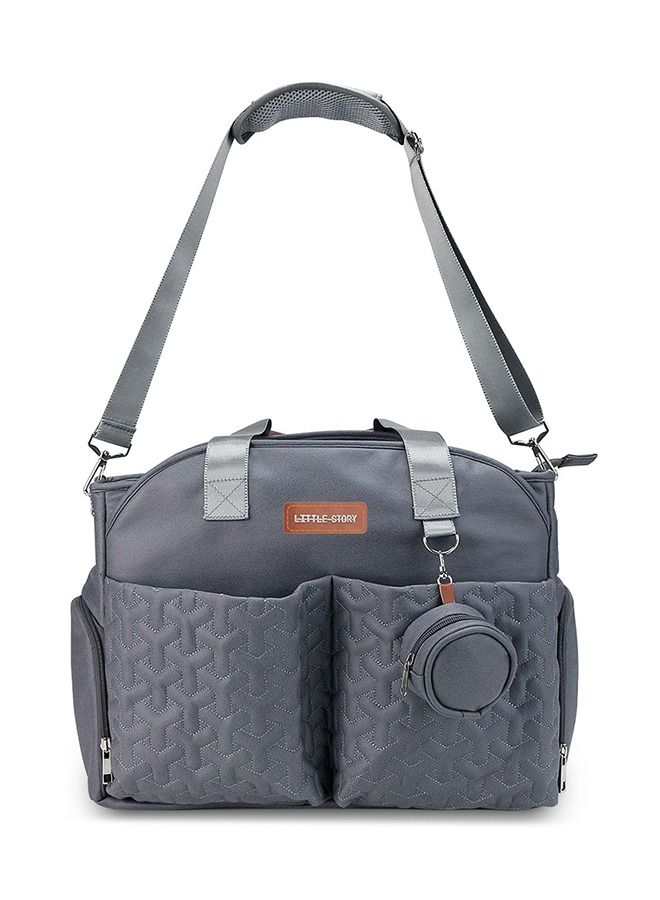 Quilted Diaper Bag With Pacifier Pouch - Dark Grey