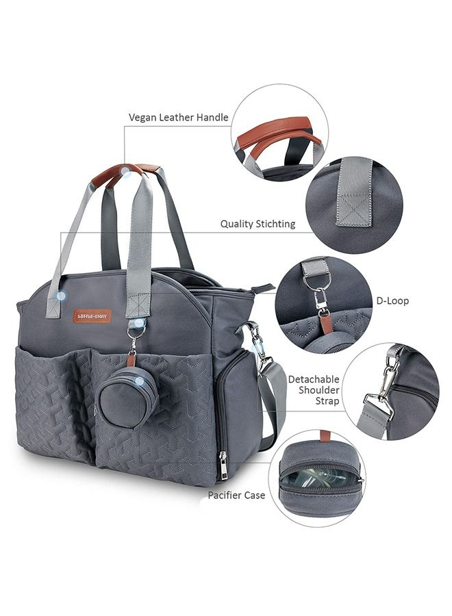 Quilted Diaper Bag With Pacifier Pouch - Dark Grey