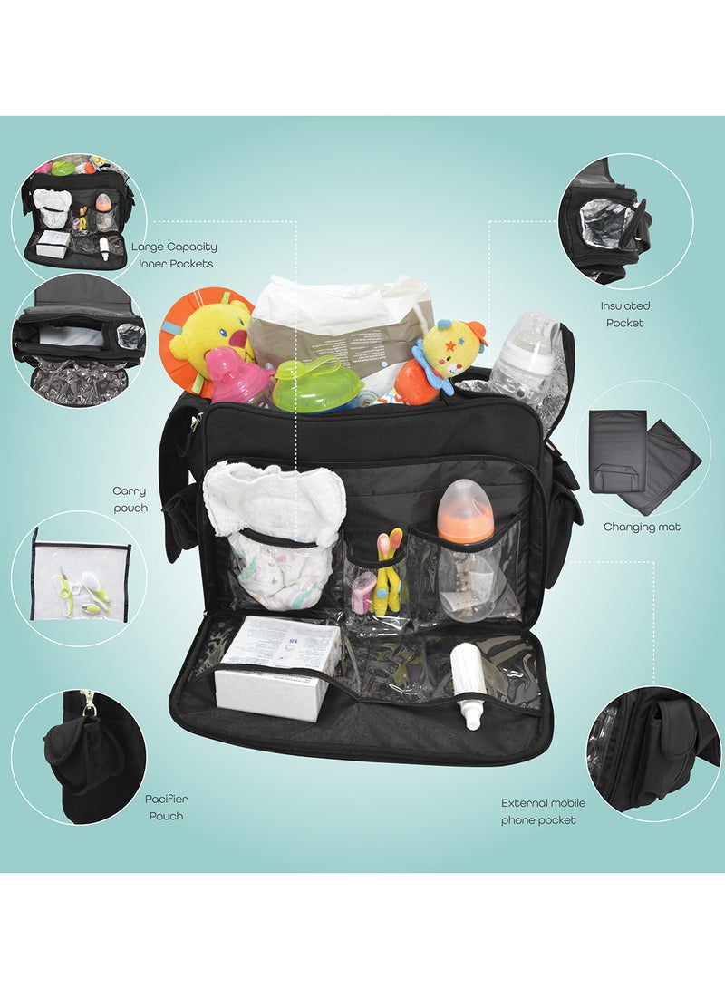 Forever Multifunctional Diaper Messenger Bag, Large Capacity, Excellent Quality And Elegant Appearance - Black