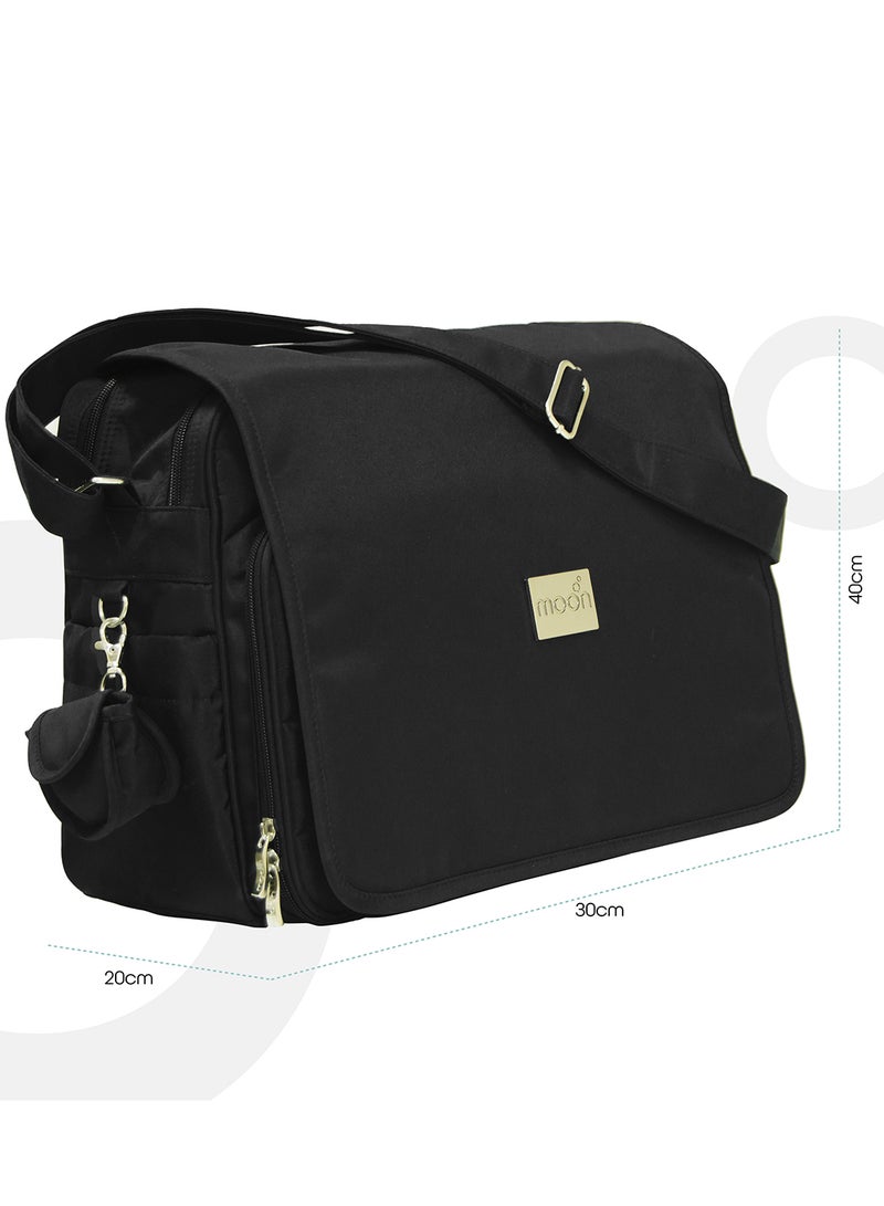 Forever Multifunctional Diaper Messenger Bag, Large Capacity, Excellent Quality And Elegant Appearance - Black