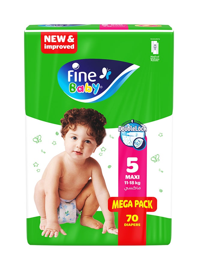 Baby Diapers, Size 5, 11 - 18 Kg, 70 Count - Maxi, Mega Pack, Double Lock Technology Prevents Leakage
