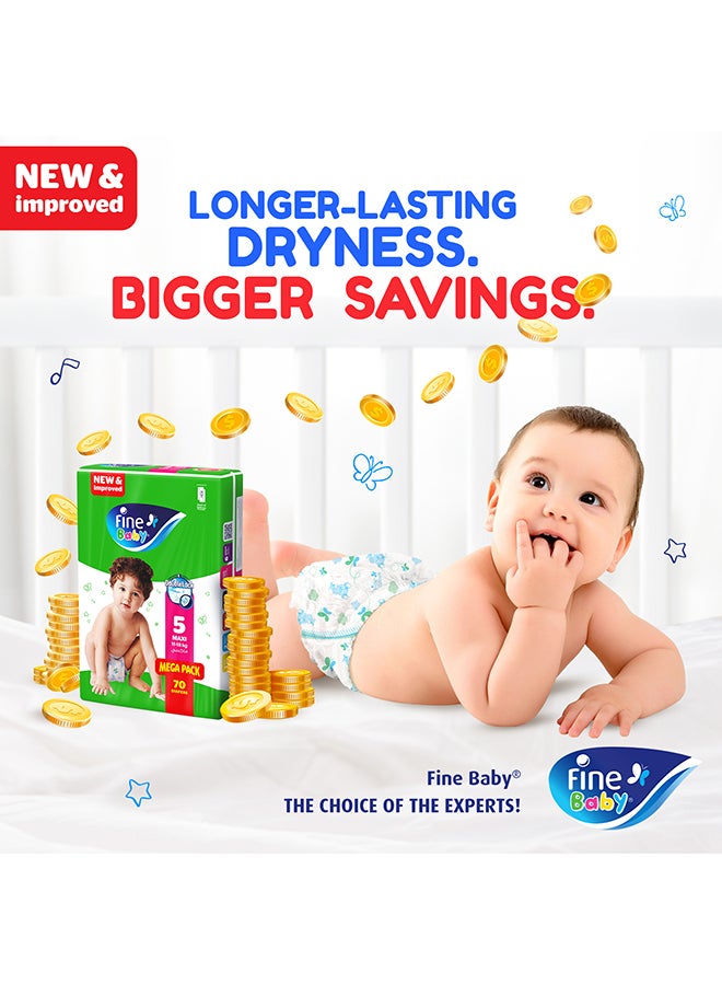 Baby Diapers, Size 5, 11 - 18 Kg, 70 Count - Maxi, Mega Pack, Double Lock Technology Prevents Leakage