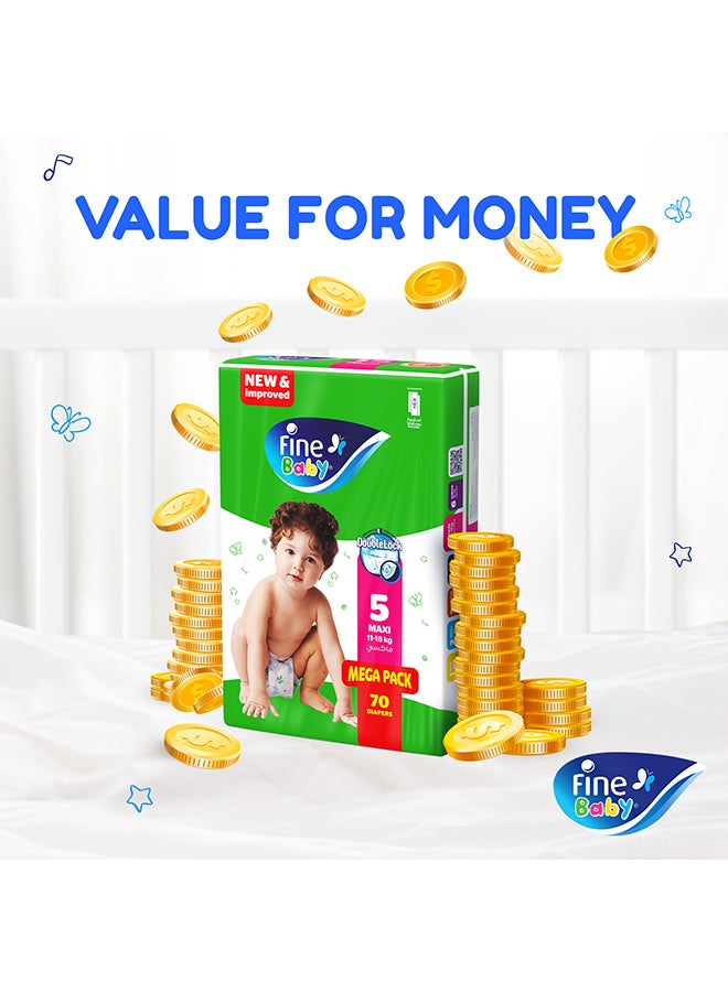 Baby Diapers, Size 5, 11 - 18 Kg, 70 Count - Maxi, Mega Pack, Double Lock Technology Prevents Leakage