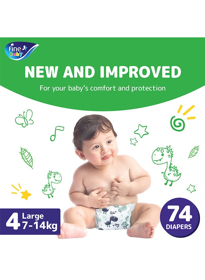 Diapers Size 4 (7-14Kg) Large, 74 Count With The New Double Lock Leak Barriers