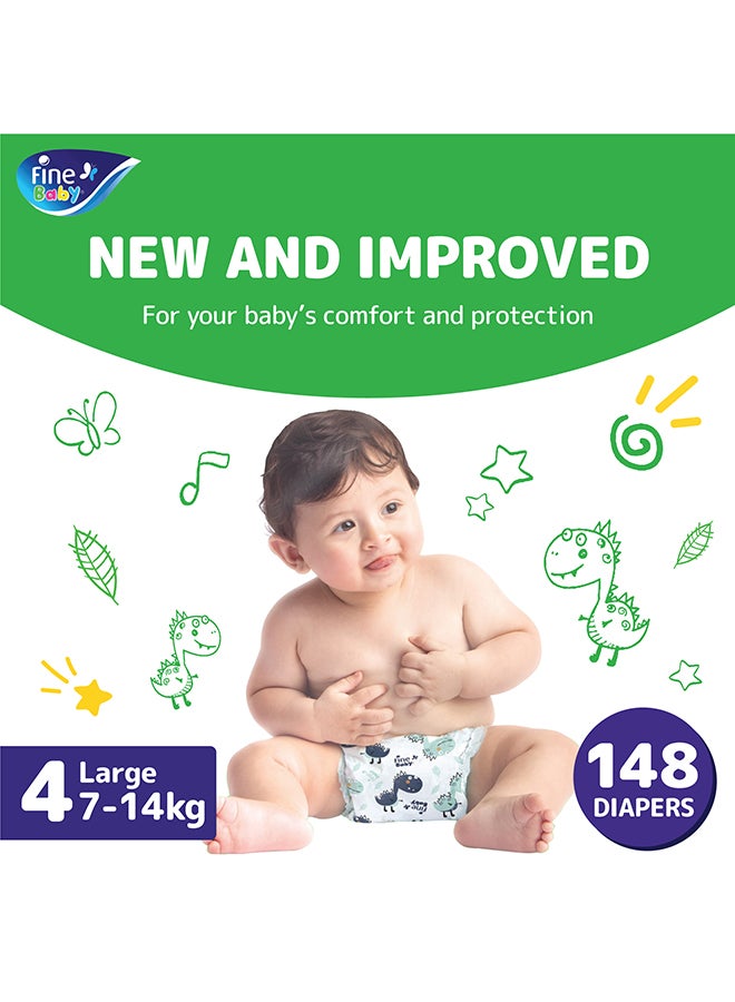 Diapers Size 4 (7-14Kg) Large, 148 Count With The New Double Lock Leak Barriers