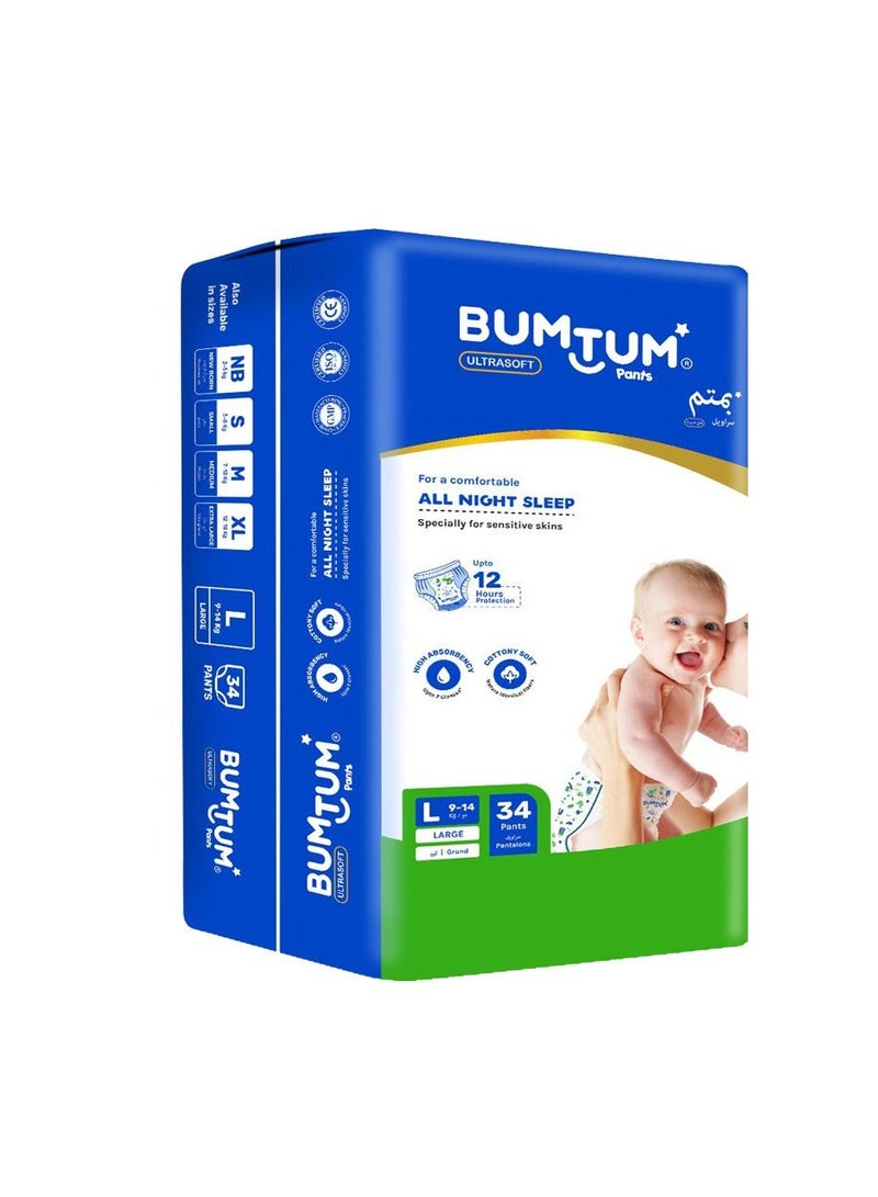 Bumtum Baby Pants Style Diaper(Super Jumbo) - Large - Count 34