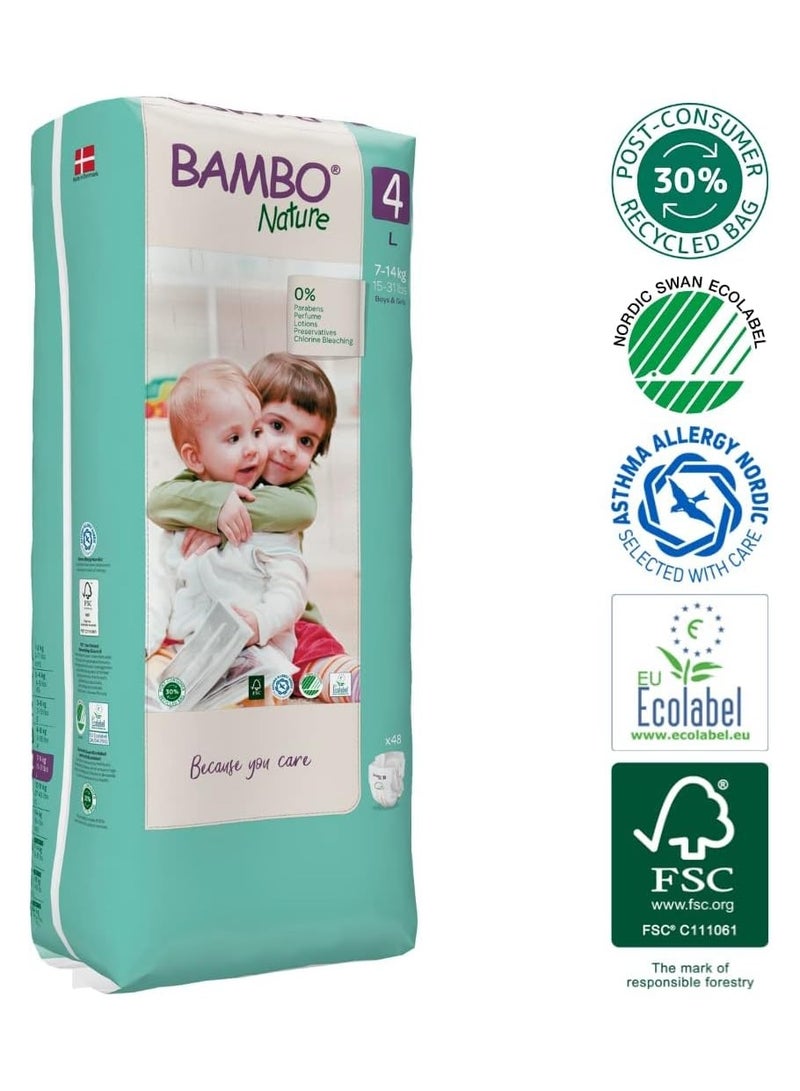 BAMBO NATURE Eco-Friendly tapped Diaper Size 4, 7-14kg, incredibly soft, Ultra Absorb channels (Pack of 48 diapers) Tall pack