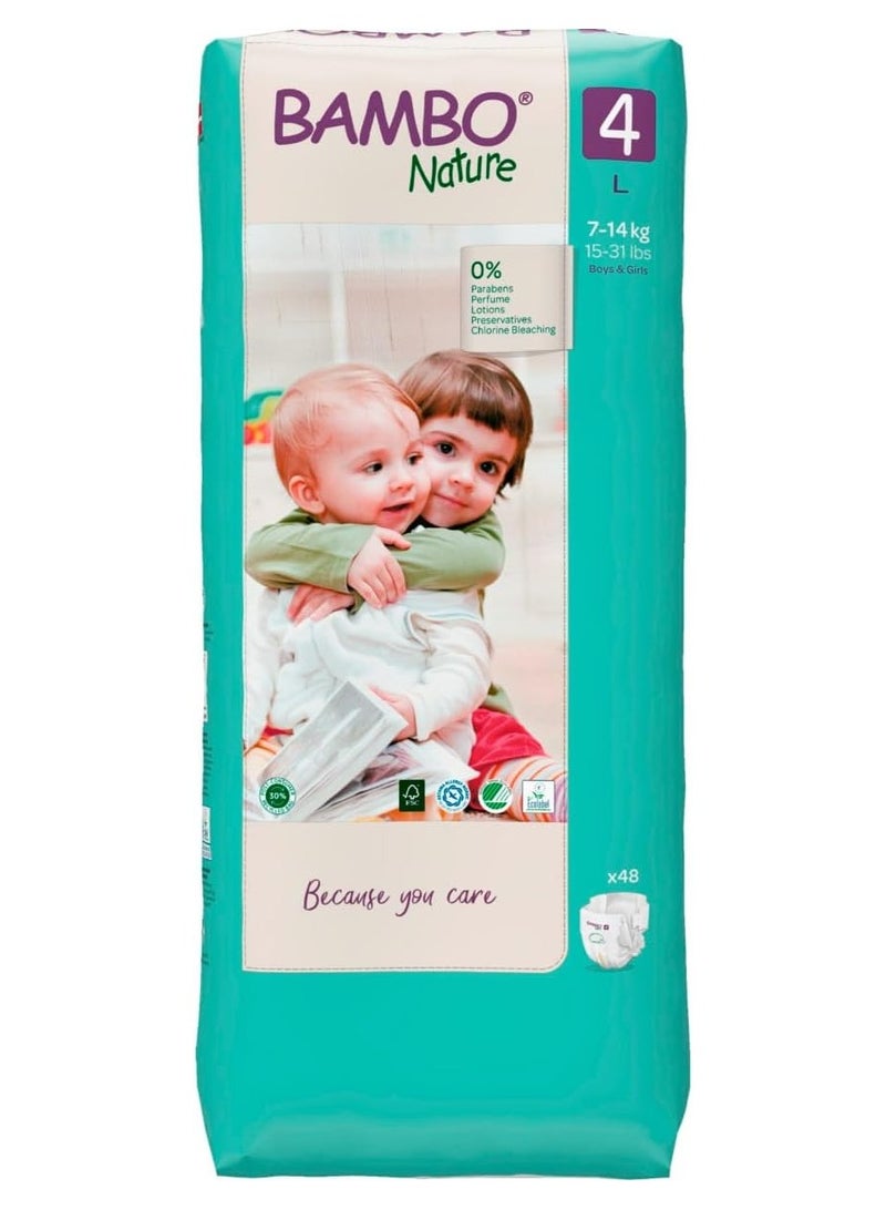 BAMBO NATURE Eco-Friendly tapped Diaper Size 4, 7-14kg, incredibly soft, Ultra Absorb channels (Pack of 48 diapers) Tall pack