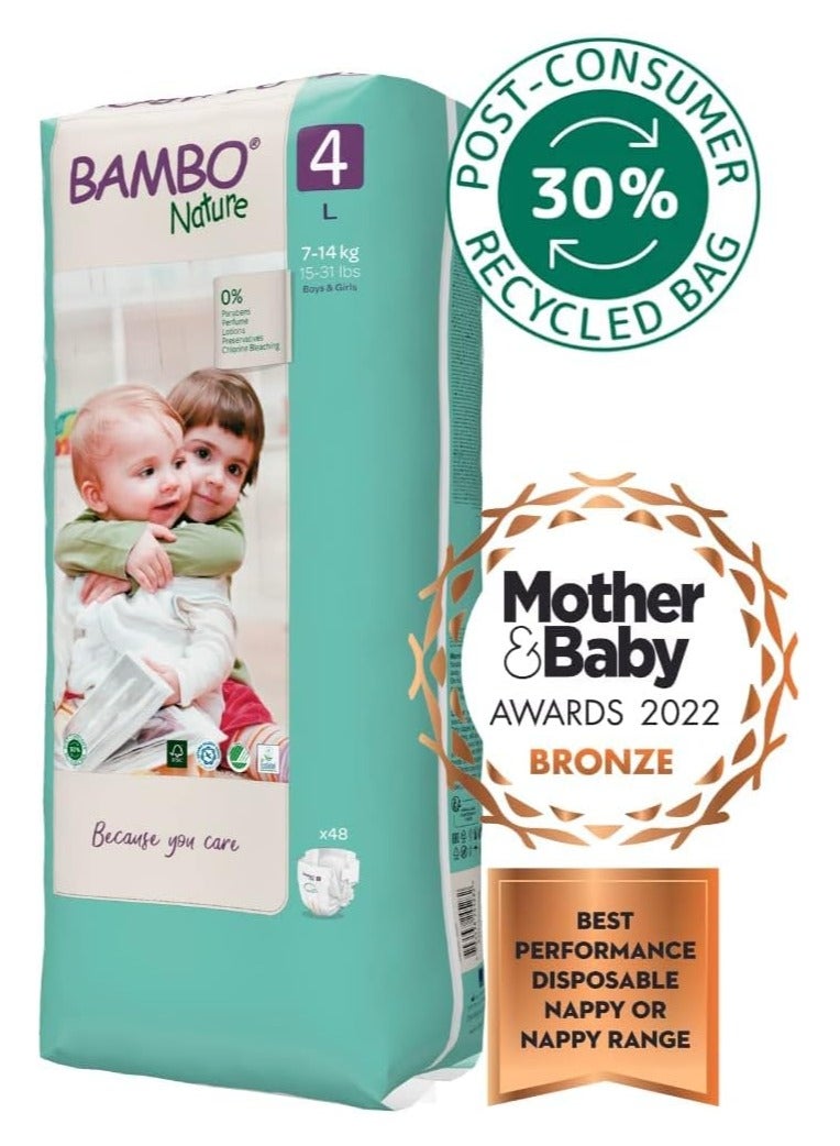 BAMBO NATURE Eco-Friendly tapped Diaper Size 4, 7-14kg, incredibly soft, Ultra Absorb channels (Pack of 48 diapers) Tall pack