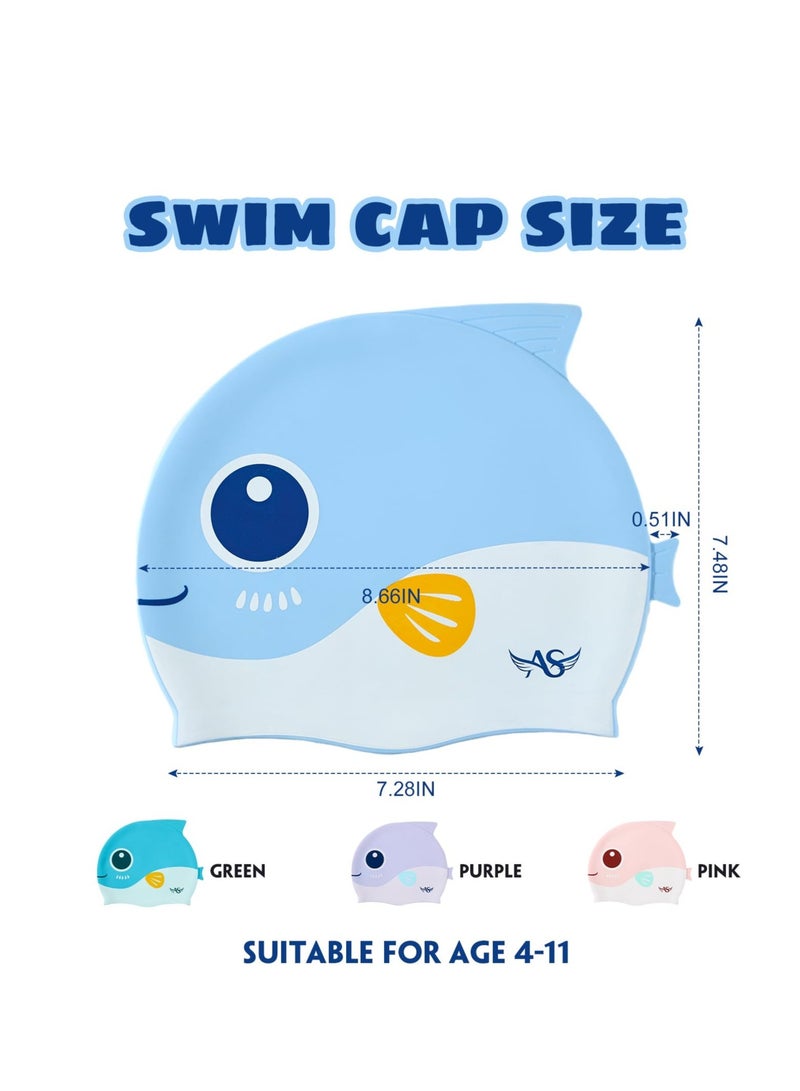 Kids Swim Cap for Boys Girls, Kids Swim Caps for Long Hair & Braids Silicone Swimming Cap, Large Waterproof Swim Hat to Keep Hair Dry, for Short/Long Hair, Ideal for Beach and Pool