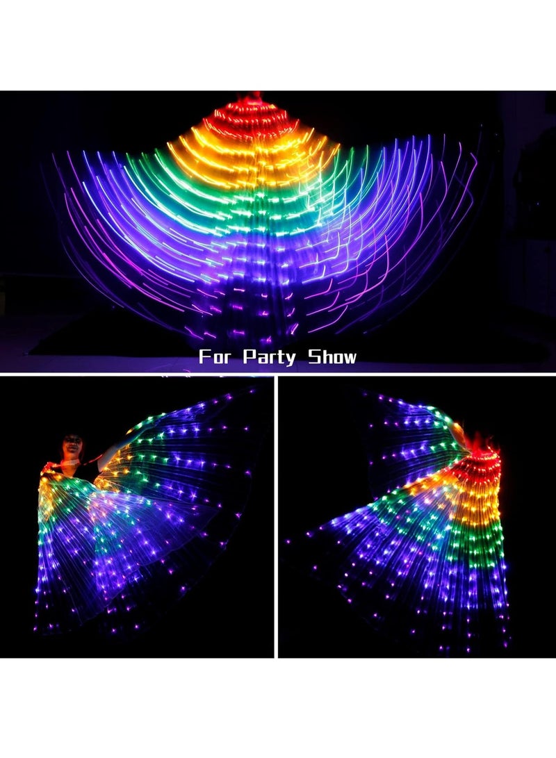 LED Wing Light Up Wings LED Butterfly Wings Belly Dance Wings with Telescopic Stick for Stage Show Glow Light Up Costume Party Club Wear Wings for Women Party