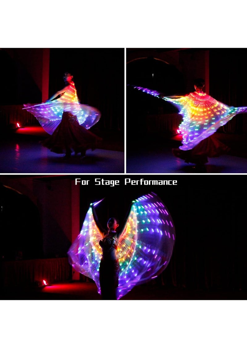 LED Wing Light Up Wings LED Butterfly Wings Belly Dance Wings with Telescopic Stick for Stage Show Glow Light Up Costume Party Club Wear Wings for Women Party