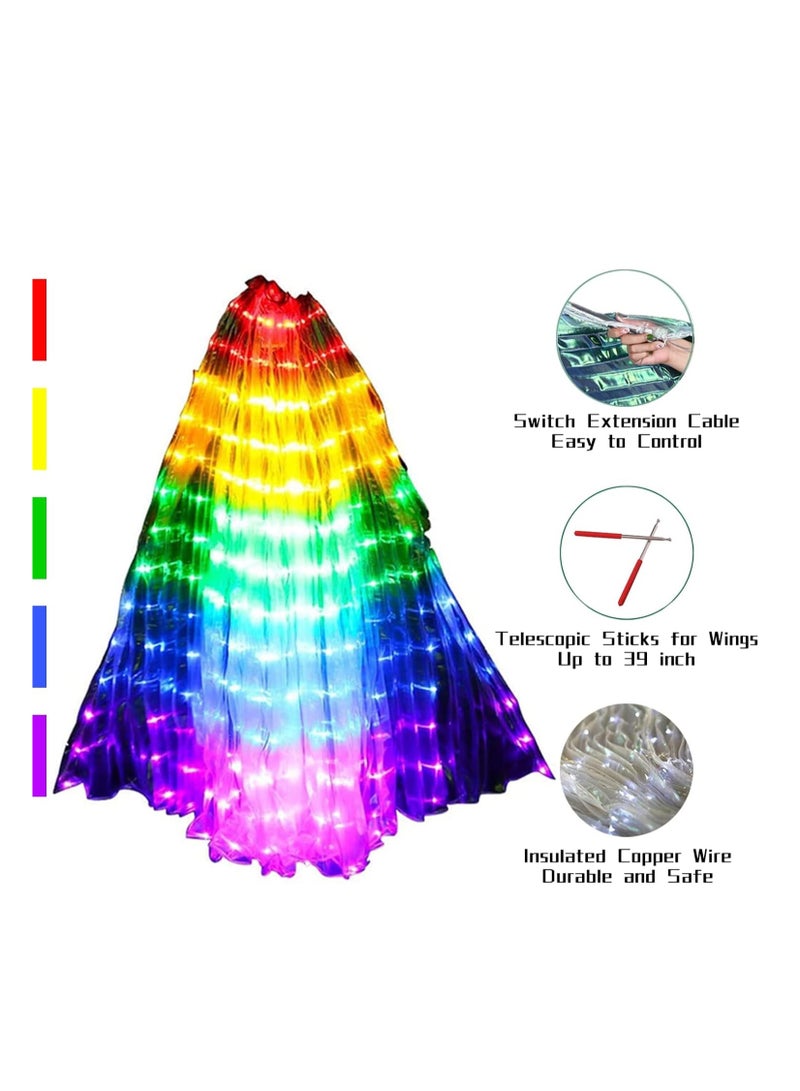 LED Wing Light Up Wings LED Butterfly Wings Belly Dance Wings with Telescopic Stick for Stage Show Glow Light Up Costume Party Club Wear Wings for Women Party