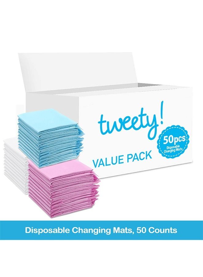 Disposable Changing Mats, 50 Counts, Soft Waterproof Mat, Portable Leak Proof Changing Mat, New Mom Leak-Proof Under pad, Mattress Table Protector Pad