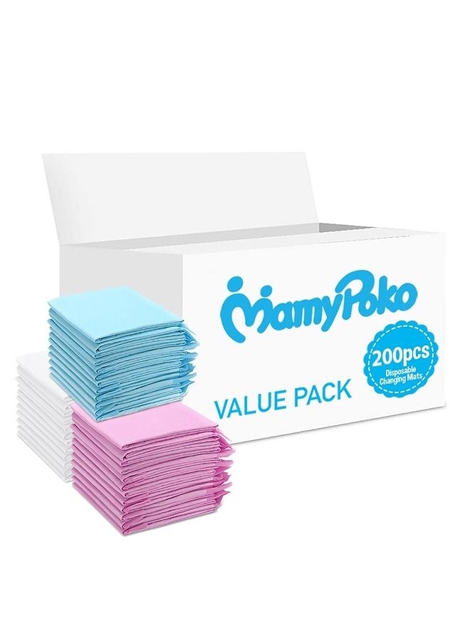 Disposable Changing Mats, 200 Counts, Soft Waterproof Mat, Portable Leak Proof Changing Mat, New Mom Leak-Proof Under pad, Mattress Table Protector Pad