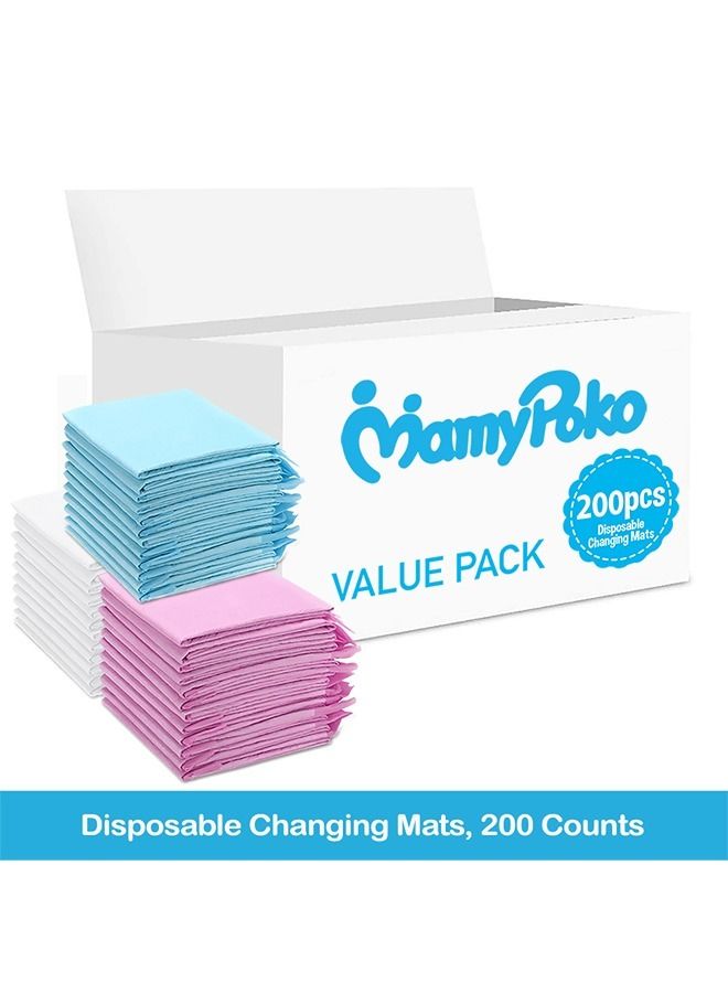 Disposable Changing Mats, 200 Counts, Soft Waterproof Mat, Portable Leak Proof Changing Mat, New Mom Leak-Proof Under pad, Mattress Table Protector Pad