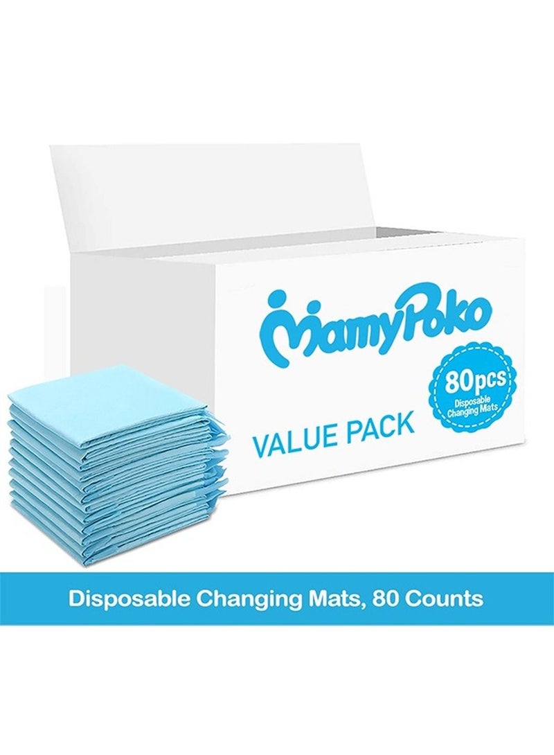 Disposable Changing Mats, 80 Counts, Soft Waterproof Mat, Portable Leak Proof Changing Mat, New Mom Leak-Proof Under pad, Mattress Table Protector Pad