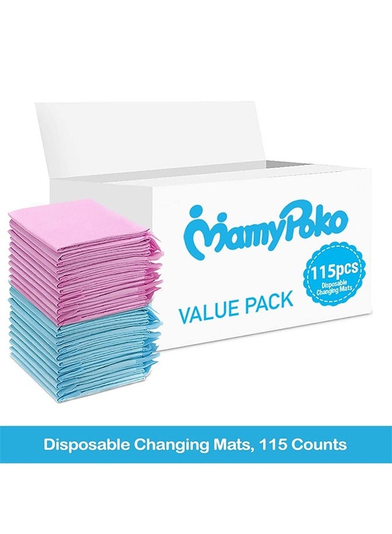 Disposable Changing Mats, 115 Counts, Soft Waterproof Mat, Portable Leak Proof Changing Mat, New Mom Leak-Proof Under pad, Mattress Table Protector Pad