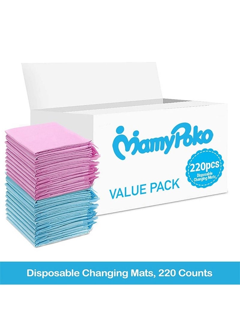 Disposable Changing Mats, 220 Counts, Soft Waterproof Mat, Portable Leak Proof Changing Mat, New Mom Leak-Proof Under pad, Mattress Table Protector Pad