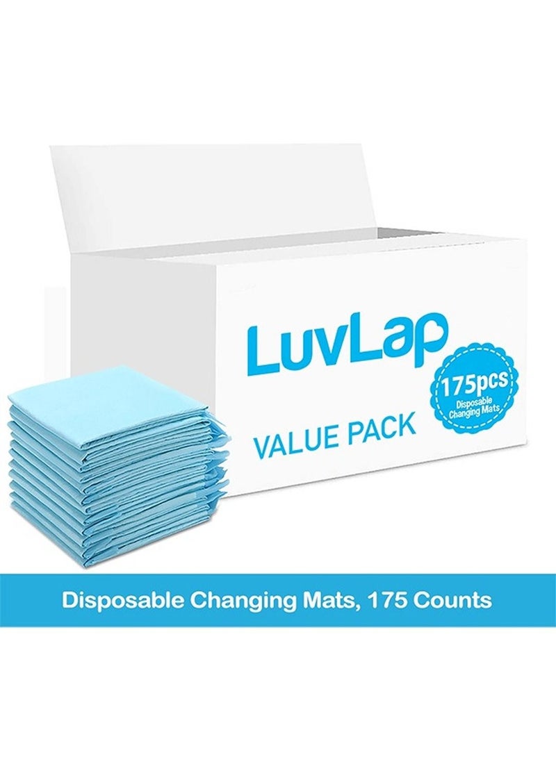 Luvlap Disposable Changing Mats 175 Counts Soft Waterproof Mat Portable Leak Proof Changing Mat New Mom Leak Proof Under pad Mattress Table Protector Pad