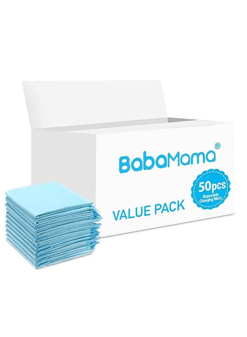 BabaMama Disposable Changing Mats, 50 Counts, Soft Waterproof Mat, Portable Leak Proof Changing Mat, New Mom Leak-Proof Under pad, Mattress Table Protector Pad