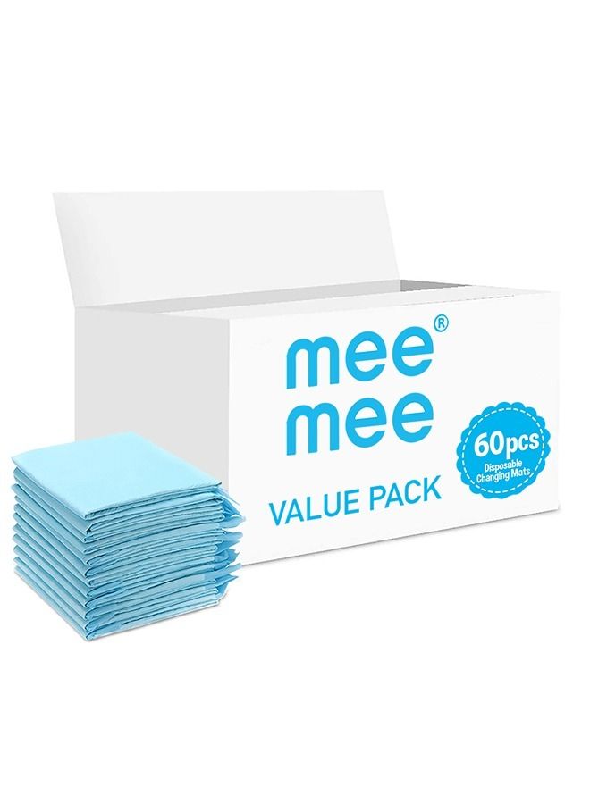 mee mee Disposable Changing Mats 60 Counts Soft Waterproof Mat Portable Leak Proof Changing Mat New Mom Leak Proof Under pad Mattress Table Protector Pad