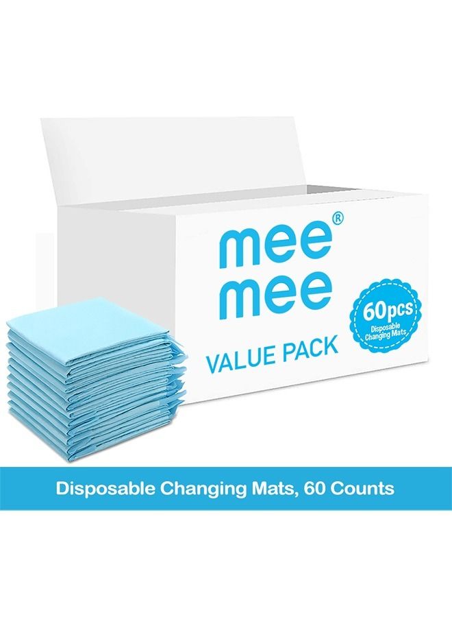 mee mee Disposable Changing Mats 60 Counts Soft Waterproof Mat Portable Leak Proof Changing Mat New Mom Leak Proof Under pad Mattress Table Protector Pad