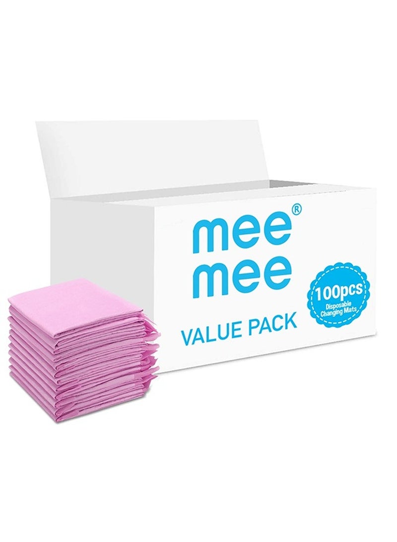 mee mee Disposable Changing Mats 100 Counts Soft Waterproof Mat Portable Leak Proof Changing Mat New Mom Leak Proof Under pad Mattress Table Protector Pad