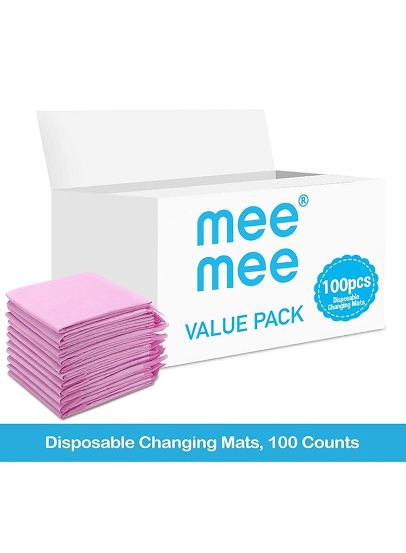 mee mee Disposable Changing Mats 100 Counts Soft Waterproof Mat Portable Leak Proof Changing Mat New Mom Leak Proof Under pad Mattress Table Protector Pad