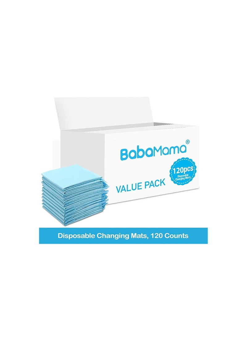 BabaMama Disposable Changing Mats 120 Counts Soft Waterproof Mat Portable Leak Proof Changing Mat New Mom Leak Proof Under pad Mattress Table Protector Pad